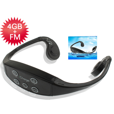 4GB Swim Bone conduction headphone Sport Waterproof IPX8 MP3 Player, Support FM Radio Function (Black) - Click Image to Close